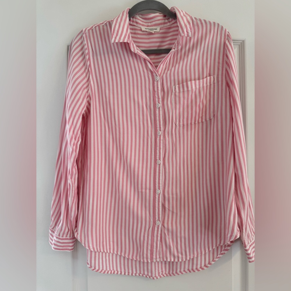 Beachlunchlounge Pink and White Striped Shirt